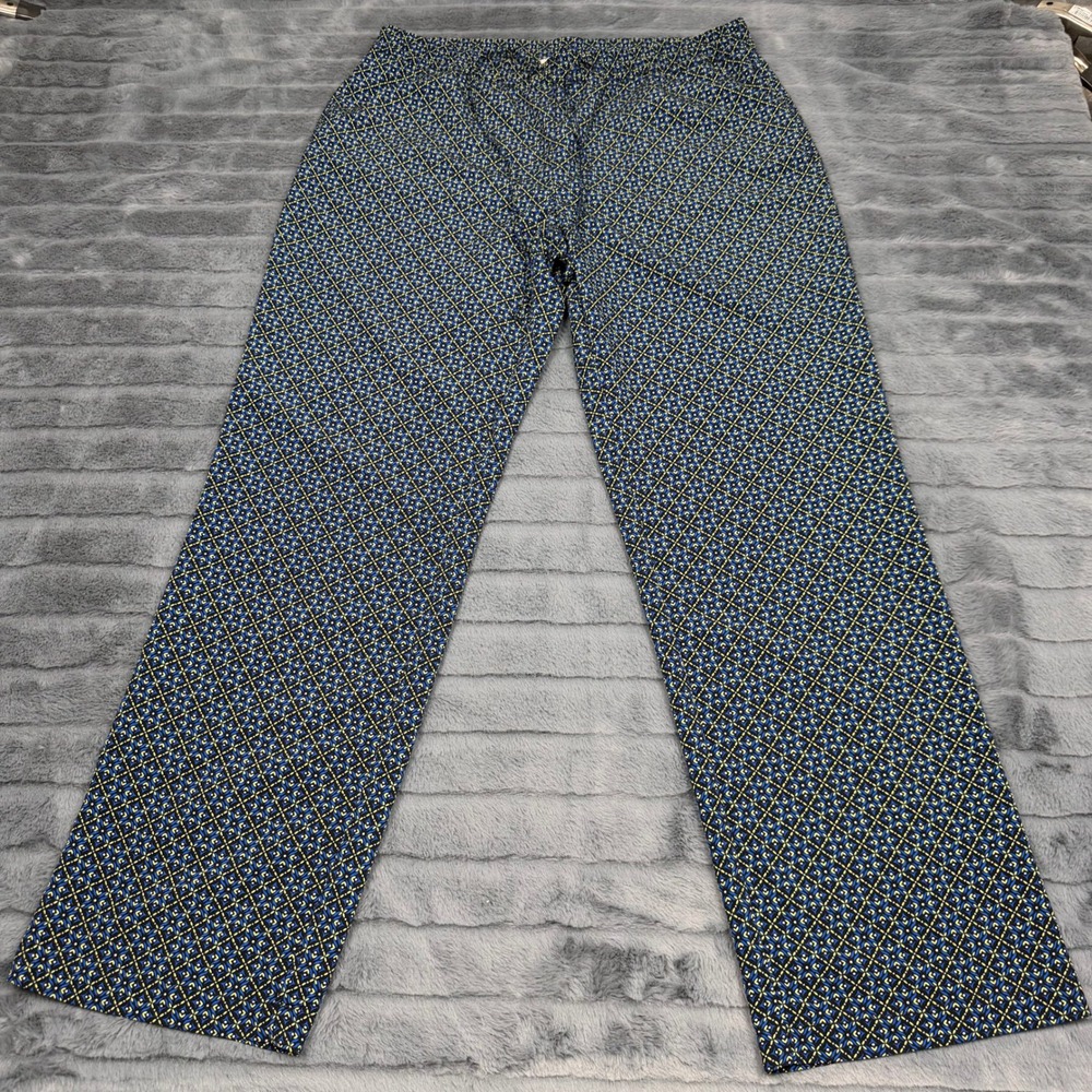 Talbots Womens Size 10 Blue Yellow Geometric Print Wide Leg Pull On Pants 13572